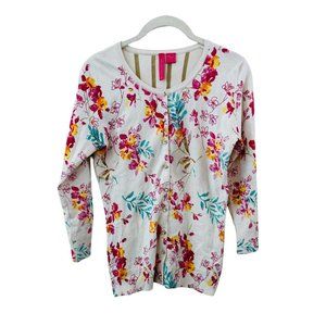 Charlotte Tarantola Womens‎ Cardigan Medium Preppy Coquette Silk Floral Feminine